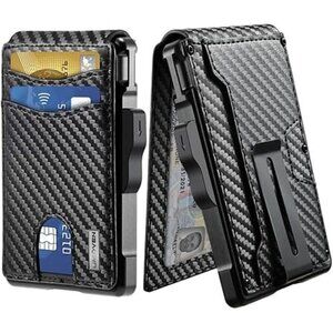 Men Black  with Money Clip Slim Leather Slots Credit Card Holder RFID Wallet